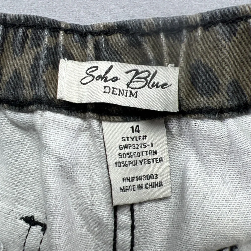 Soho Blue Jeans Womens 14 Beige Black Leopard Print Denim Mid Rise Wide Leg